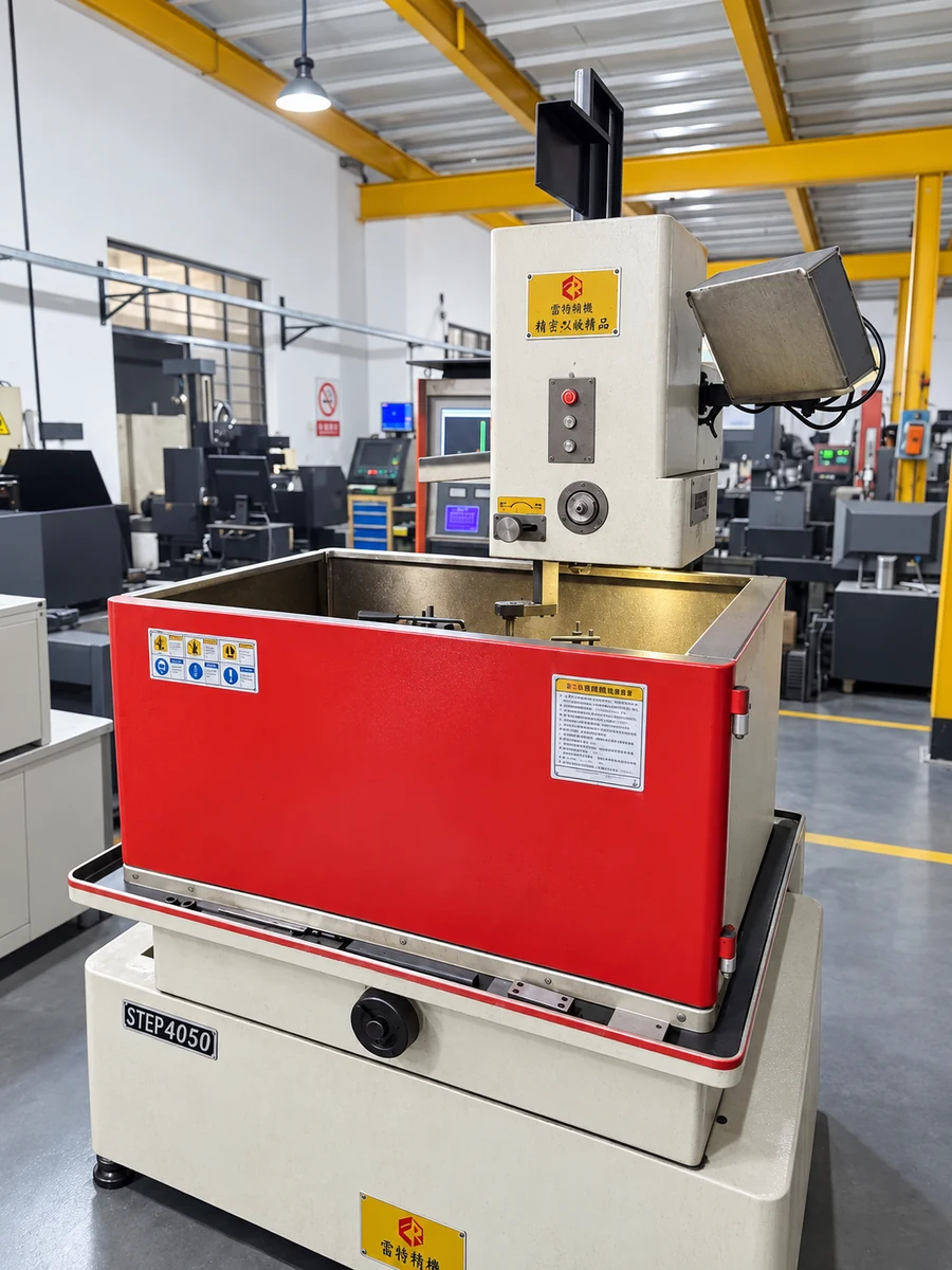 Workshop equipment with a red enclosure